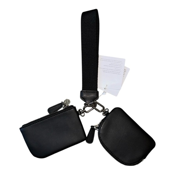 Lululemon Dual Pouch Wristlet – Cactus Leather Alternative Black / Silver NWT - Picture 3 of 5